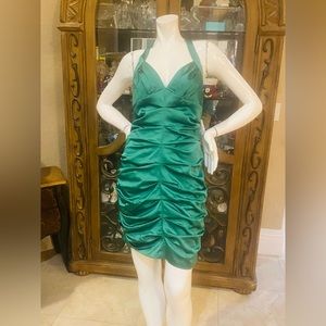 New BCBGMaxazria Kelly Green Gathered Halter Dress Sz 8